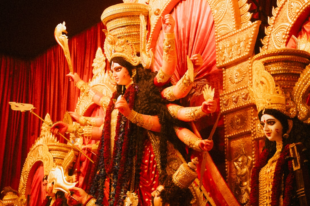 Elaborately decorated Durga Puja idol of Maa Durga in traditional Bengali style